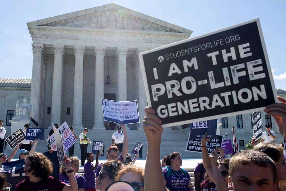 WASHINGTON, DC - JUNE 25: Abortion opponents and supporters hold signs in front of the U.S. Supreme Court on June 25, 2018 in Washington, DC. The high court is expected to issue decisions in six remaining cases, including the travel ban, public sector unions and redistricting, ahead of their end-of-June deadline this week. (Photo by Zach Gibson/Getty Images)
