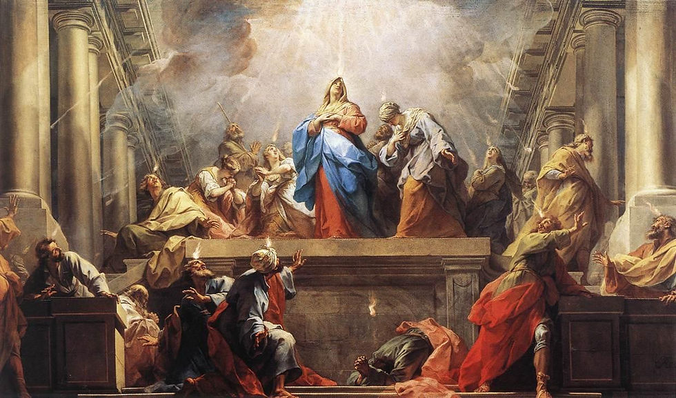A white sun symbolizing the Holy Spirit against a blue to yellow gradient, representing hope.