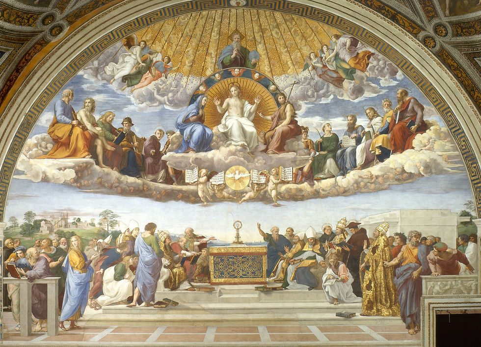 A white sun symbolizing the Holy Spirit against a blue to yellow gradient, representing hope.