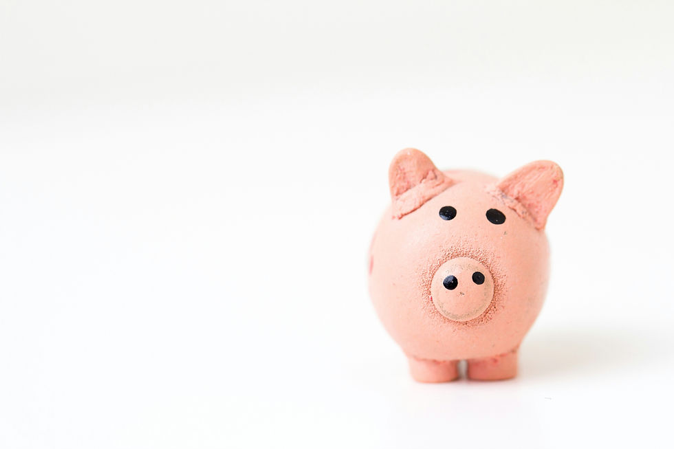 Pink piggy bank on a white background. The simple, minimalist design suggests saving and financial management.