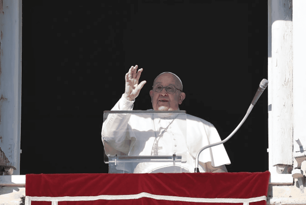 Pope Francis waves to pilgrims and visitors gathered for the Angelus on Dec. 29, 2024, in St. Peter’s Square at the Vatican. (Photo: Vatican Media)
