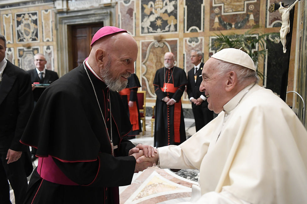 Images of Archbishop Samuel J. Aquila and Pope Francis during a visit to Rome with the Papal Foundation in 2024. (Photo: Vatican Media)