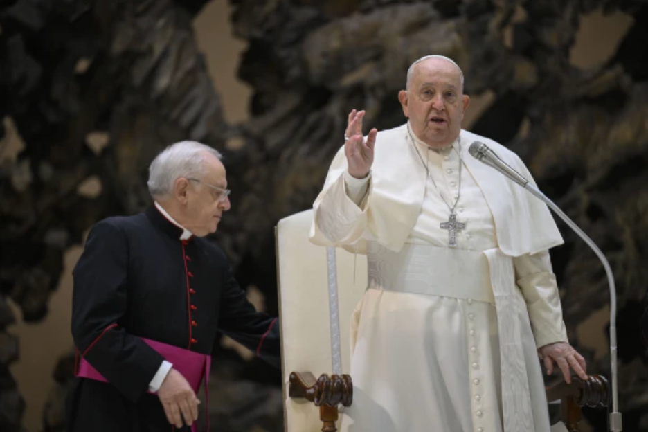 Pope Francis speaks during the annual Christmas gathering with employees in the Vatican’s Paul VI Hall on Dec. 22, 2024. (Photo: Vatican Media)