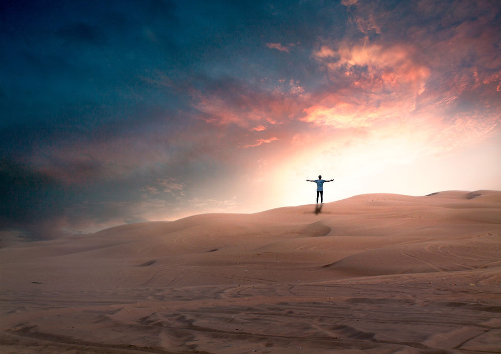 A white sun symbolizing the Holy Spirit against a blue to yellow gradient, representing hope.