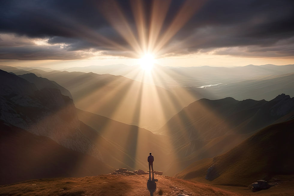 A white sun symbolizing the Holy Spirit against a blue to yellow gradient, representing hope.