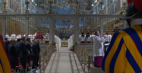 Pope Leo XIV celebrates first Holy Mass with cardinals on May 9, 2025 (Photo: Screenshot / Vatican)