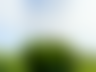 Cross on a church roof above bright green trees against a blue sky with clouds. Peaceful and serene atmosphere.