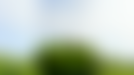 Cross on a church roof above bright green trees against a blue sky with clouds. Peaceful and serene atmosphere.