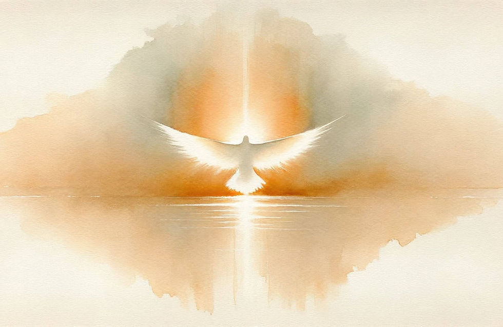 A white sun symbolizing the Holy Spirit against a blue to yellow gradient, representing hope.