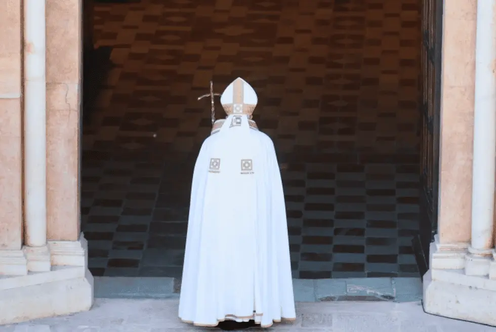 Pope Francis opens the Holy Door in L'Aquila, Italy, on Aug. 28, 2022. | (Photo: Daniel Ibanez/CNA)
