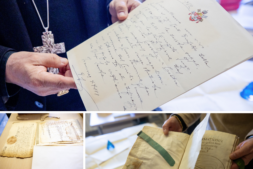 The documents of the dicastery encompass the life of St. Charles Borromeo, handwritten on ancient paper, along with an original signature of St. John XXIII and other precious files on holy lives. (Photo: Daniel Ibáñez/EWTN News)