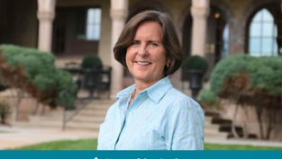 A smiling person in a light blue shirt stands in front of an arched building and greenery. Text reads "Appeal in Action" at the bottom.