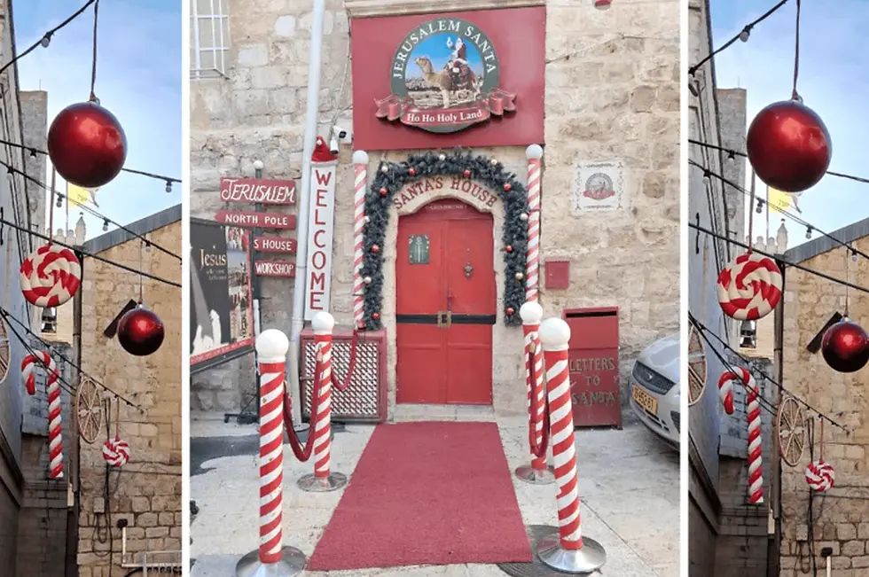 Santa's House, a local attraction in the Christian Quarter of Jerusalem's Old City, is decked out for pilgrims, but there are very few, due to the war. (photo: Michele Chabin / National Catholic Register)