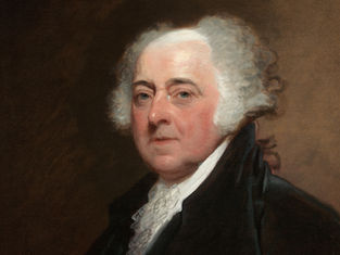 Portrait of an older man with white curly hair, wearing a dark coat and white cravat. Neutral expression, brownish background.