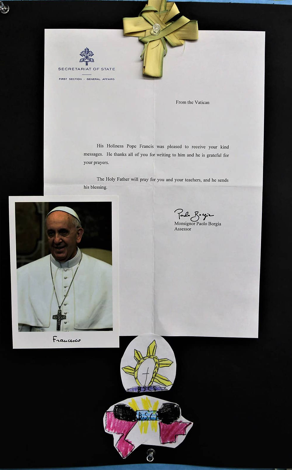The Vatican responded on behalf of Pope Francis to letters first grade students at Blessed Sacrament sent the Holy Father in February to show off their newly-learned penmanship skills. (Photos by Brandon Ortega)