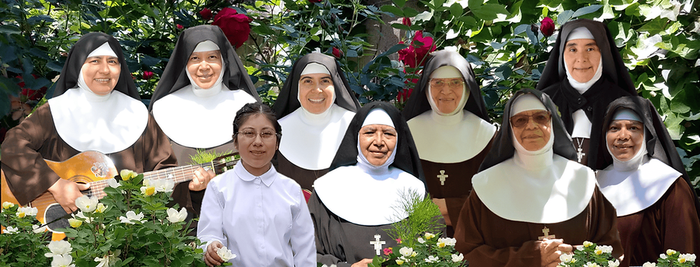 Sisters at Our Lady of Light Monastery, Denver: back row: Sr. Cristina Valenzuela, Sr. Teresa de Jesús Angeles, Mother Maria de Cristo Palafox, Sr. Maria Teresa Cortés, Sr. María de Jesús Armadíllo; front row: María (a visiting candidate), Sr. Margarita María Barrientos, Sr. María Consolación Martínez, and Sr. Clara Sandoval.