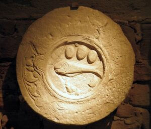 Sandstone Mithraic plate decorated with a fish and six loaves of bread, Lobdengau-Museum, Ladenburg, Germany. (Photo: Wikimedia Commons CC BY-SA 2.0)
