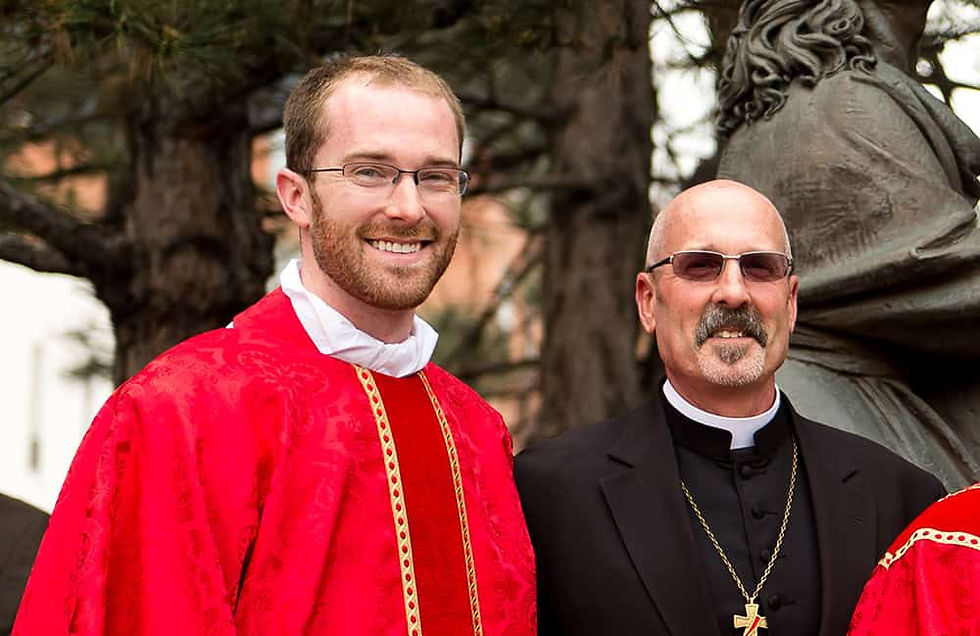 Father Matthew Magee (left) and his dad, Deacon Michael Magee (right), were both encouraging to one another as they each pursued their respective vocations. (Photo by Daniel Petty/Denver Catholic)