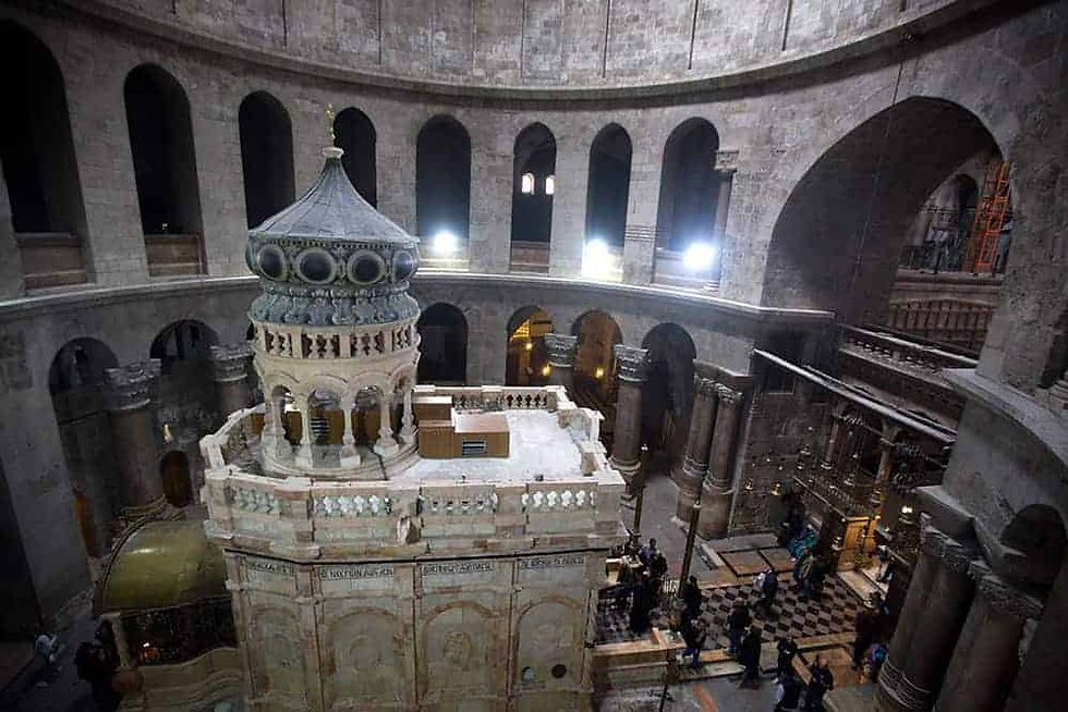 The tomb of Jesus Christ with the rotunda is seen in the Church of the Holy Sepulchre on March 21, 2017 in Jerusalem, Israel. The tomb of Jesus Christ in the rotunda of the Church of the Holy Sepulchre in Jerusalem’s Old City was, on 26 February 2017, without its iron cage for the first time since it was placed around the stone tomb by the British in 1947 to keep the Edicule from falling apart. Greek archaeologists have been working since June 2016 to restore the tomb, believed to be the place where Jesus Christ was buried and then resurrected from after his crucification. (Photo by Lior Mizrahi/Getty Images)