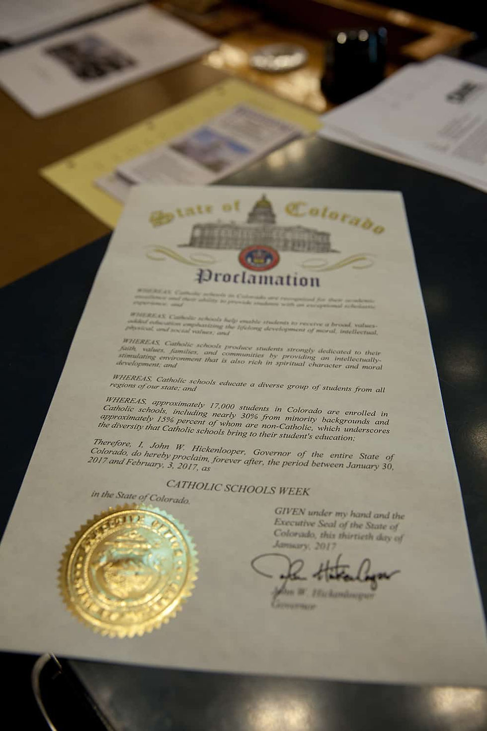 Denver, Colorado January 31, 2017: Senate Catholic Schools proclamation - Machebeuf High School Photo by Andrew Wright/Denver Catholic