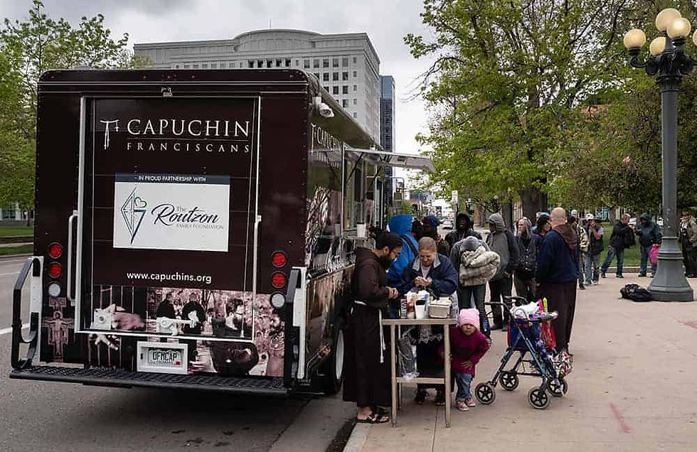 The friars opened a food truck in November 2018 as a way to help the homeless of Denver have access to free, healthy meals. Fifty years ago, Capuchin Franciscan friars made their way to Colorado to serve the people here, and they have been a vibrant piece of the faith community ever since. (Photos courtesy of the Capuchin Franciscans)