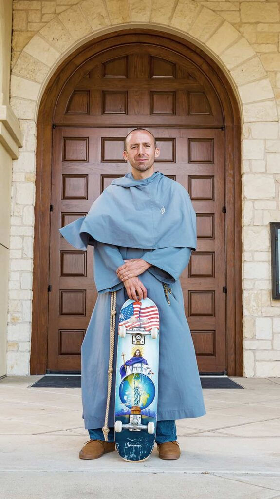 Brother Gabriel Cortés is a Franciscan Friar of the Immaculate based out of Bloomington, Ind., but he’s becoming known more commonly as the “skating friar.” Brother Cortés rides for Team Motherboards. (Photo provided)