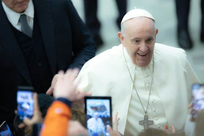 Pope Francis during his general audience in Paul VI Hall on January 26, 2022. (Photo by Daniel Ibanez/CNA)