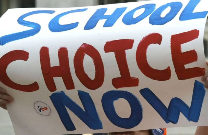 WASHINGTON, DC - FEBRUARY 20: (FILE PHOTO) Shannon Woisnet, 7-years-old, from Cleveland, Ohio, holds up a sign in support of school vouchers in front of the U.S. Supreme Court February 20, 2002 in Washington, DC. The U.S. Supreme Court, in a 5-4 ruling, upheld the Cleveland, Ohio school voucher program June 27, 2002 which allows families to use publicly financed vouchers to send children to religious schools. (Photo by Mark Wilson/Getty Images)