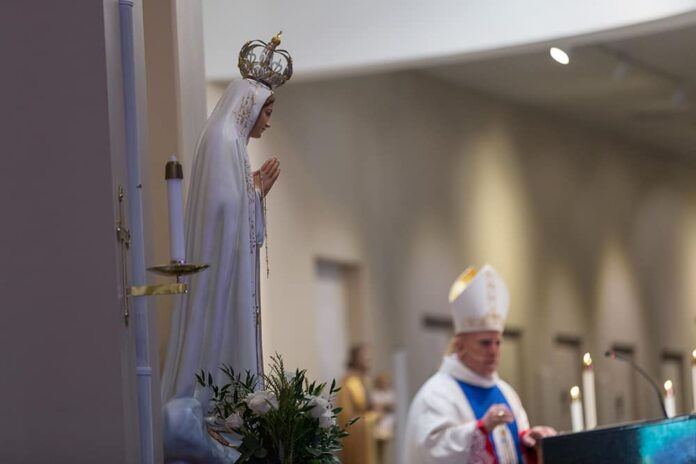 LAKEWOOD, CO, Oct. 29, 2017 - Archbishop Aqulia celebrates Mass at Our Lady of Fatima Parish in Lakewood, CO. Holy Door Closing Mass.( Photo by Jason Weinrich)