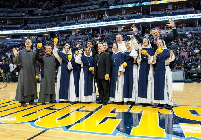 DENVER, CO NOVEMBER 20, 2016: Nuggets Basketball, Catholic Schools Night. (Photo by Andrew Wright/Denver Catholic)