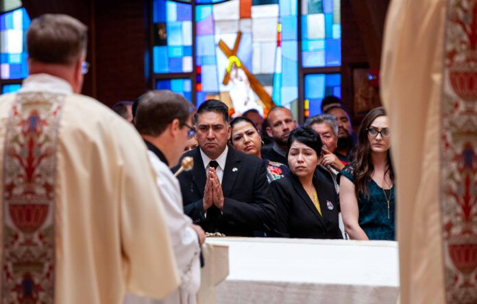 Littleton, CO May 17, 2019 Funeral for Kendrick Castillo at St. Mary's of Littleton who was killed during a school shooting at the STEM school of Highlands Ranch (photo by Andrew Wright)
