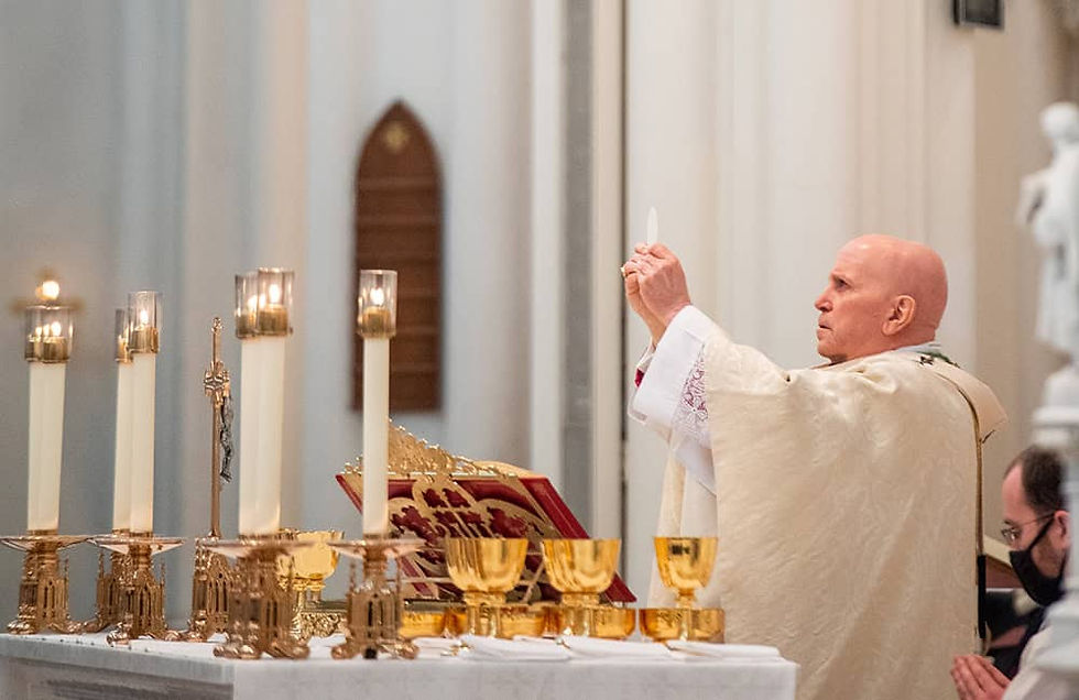 DENVER, CO - FEBRUARY 13: Denver Archbishop Samuel Aquila celebrates the Liturgy of the Eucharist during an ordination for deacons at the Cathedral Basilica of the Immaculate Conception on February 13, 2021, in Denver, Colorado. (Photo by Daniel Petty/Denver Catholic)