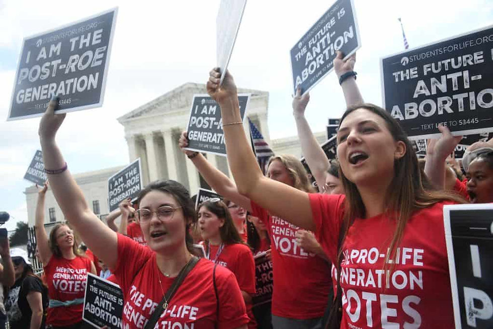 Anti-abortion campaigners celebrate outside the US Supreme Court in Washington, DC, on June 24, 2022. - The US Supreme Court on Friday ended the right to abortion in a seismic ruling that shreds half a century of constitutional protections on one of the most divisive and bitterly fought issues in American political life. The conservative-dominated court overturned the landmark 1973 "Roe v Wade" decision that enshrined a woman's right to an abortion and said individual states can permit or restrict the procedure themselves. (Photo by OLIVIER DOULIERY/AFP via Getty Images)