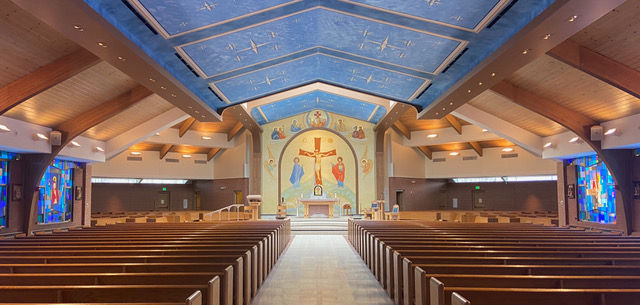 A white sun symbolizing the Holy Spirit against a blue to yellow gradient, representing hope.