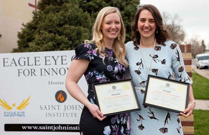 Englewood, CO April 15, 2018 Students Regina Ramsey and Brianne Schulze graduate from the 1st graduating class of the St John Institute (photo by A. Wright)