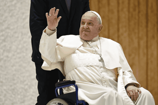 Pope Francis greets pilgrims from his wheelchair during the Saturday jubilee audience in the Vatican’s audience hall on Jan. 11, 2025. (Photo: Vatican Media)