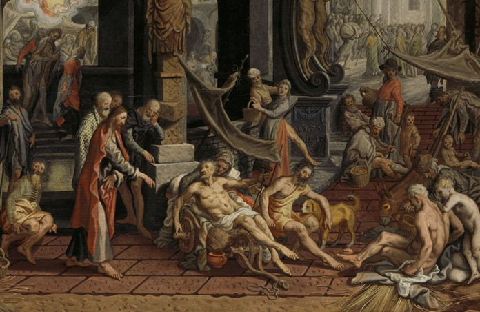 Painting of Jesus healing the paralytic at the Pool of Bethesda