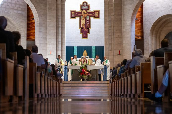 Mass celebrating Our Lady of Loreto Catholic Parish’s 25th anniversary at Our Lady of Loreto Catholic Church on August 27, 2023, in Aurora, Colorado. (Photo by Daniel Petty/Denver Catholic)