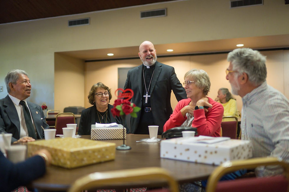 NORTHGLENN, CO - OCTOBER 8: Denver Archbishop Samuel Aquila greets couples after a wedding anniversary Mass for couples married at least 25 years at Immaculate Heart of Mary Catholic Parish on October 8, 2023, in Northglenn, Colorado. (Photo by Daniel Petty/Denver Catholic)