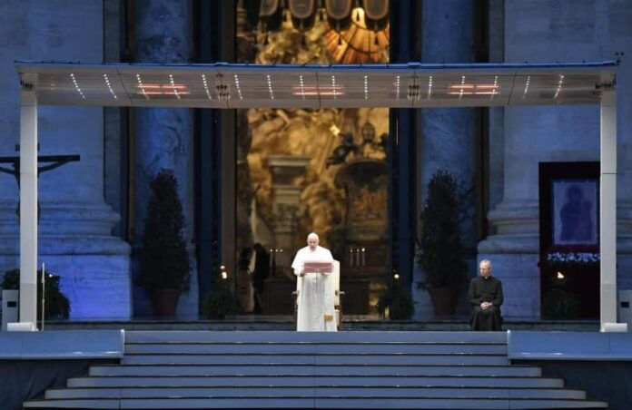 Pope Francis during the special Urbi et Orbi blessing Mar. 27, 2020.(Photo: Vatican Media)
