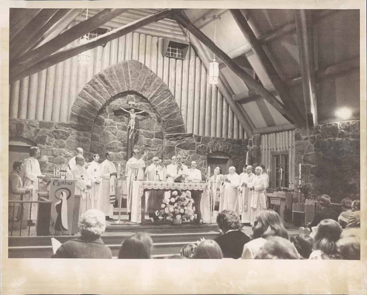 Mass celebrated at Our Lady of the Mountains Church in 1977. 
