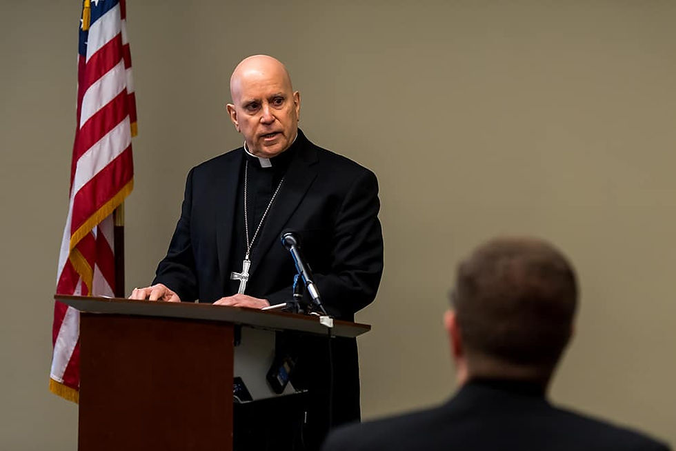 DENVER, CO - FEBRUARY 19: Denver Archbishop Samuel J. Aquila speaks during a press conference announcing a comprehensive joint agreement with the Colorado Attorney General's Office to conduct an independent review of the dioceses' files and policies related to the sexual abuse of children at the Ralph L. Carr Colorado Judicial Center on February 19, 2019, in Denver, Colorado. (Photo by Anya Semenoff/Archdiocese of Denver)