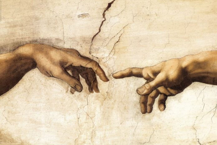 The hands in the Creation of Adam in the Sistine Chapel