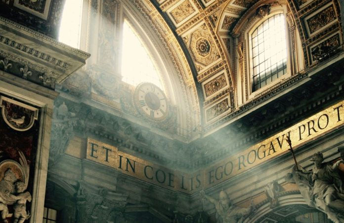 Church with Latin writing on the wall