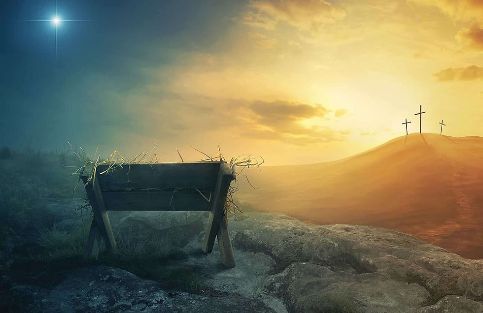 A wooden manger and three wooden crosses (Photo: Shutterstock)