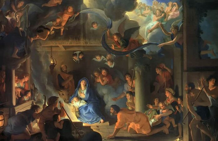Painting of the shepherds adoring baby Jesus