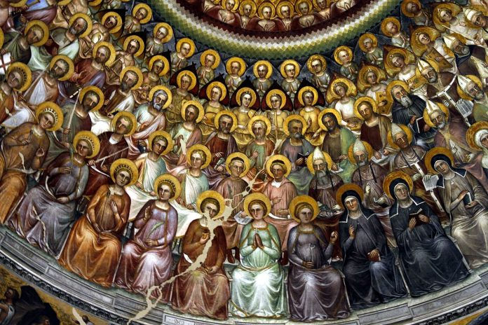 The communion of saints on dome ceiling