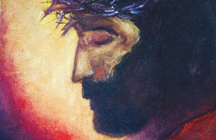 Oil painting of Jesus with crown of thorns on his head