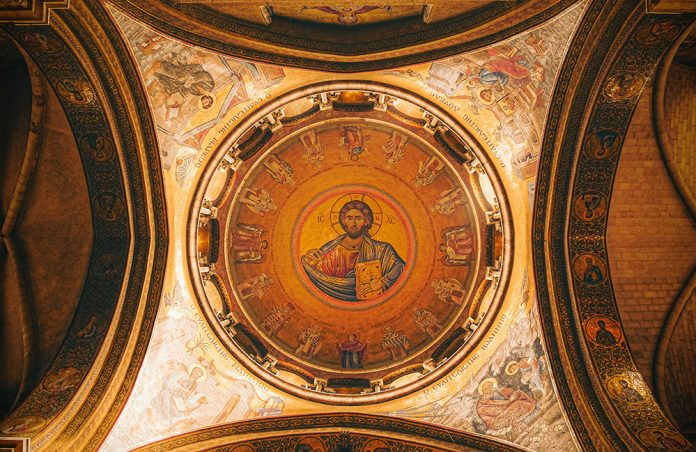 Image of Jesus on ceiling of a church