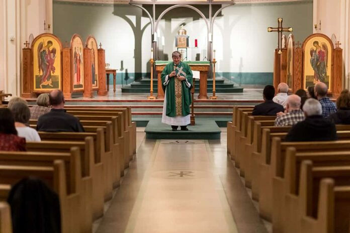 DENVER, CO - FEBRUARY 23: Fr. Ronald Cattany preaches during Mass at St. Elizabeth of Hungary Catholic Church on February 23, 2020, in Denver, Colorado. (Photo by Daniel Petty/Denver Catholic)